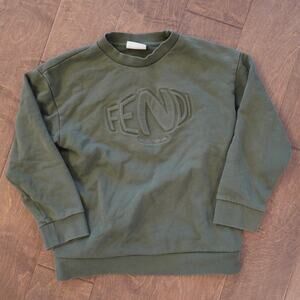 Fendi Kids Sweatshirt Green Embossed Logo Pullover Designer Luxury 8 years